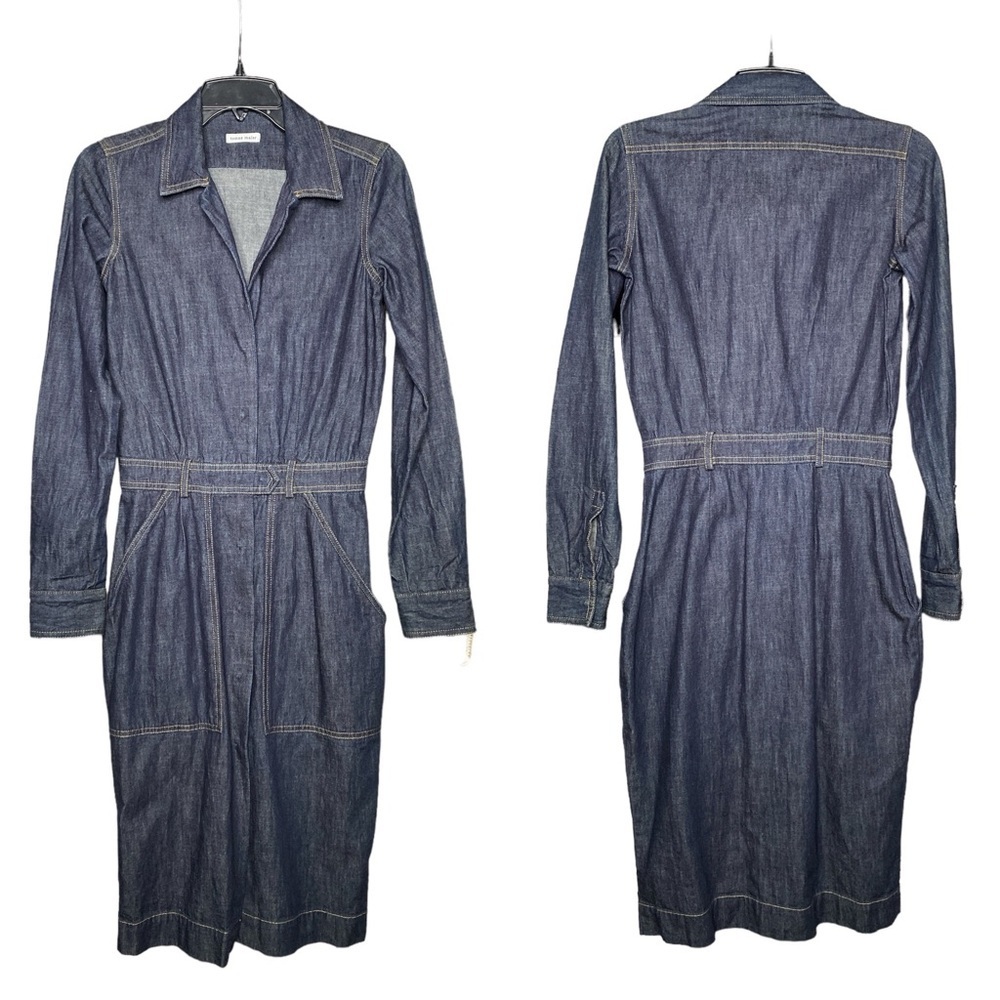 Tomas Maier Denim Snap Shirt Dress‎ with Patch Pockets